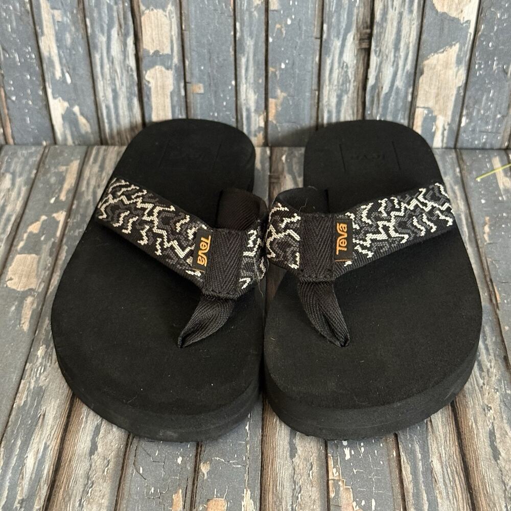 Teva Kids Mush II Flip Flops Size 2 Ravine Black Pattern Sandals